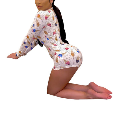 MB FASHION Long-Sleeve Deep V-Neck Printed Romper – Sexy & Comfy One-Piece 8062 WITHOUT MASK XL AND XXL