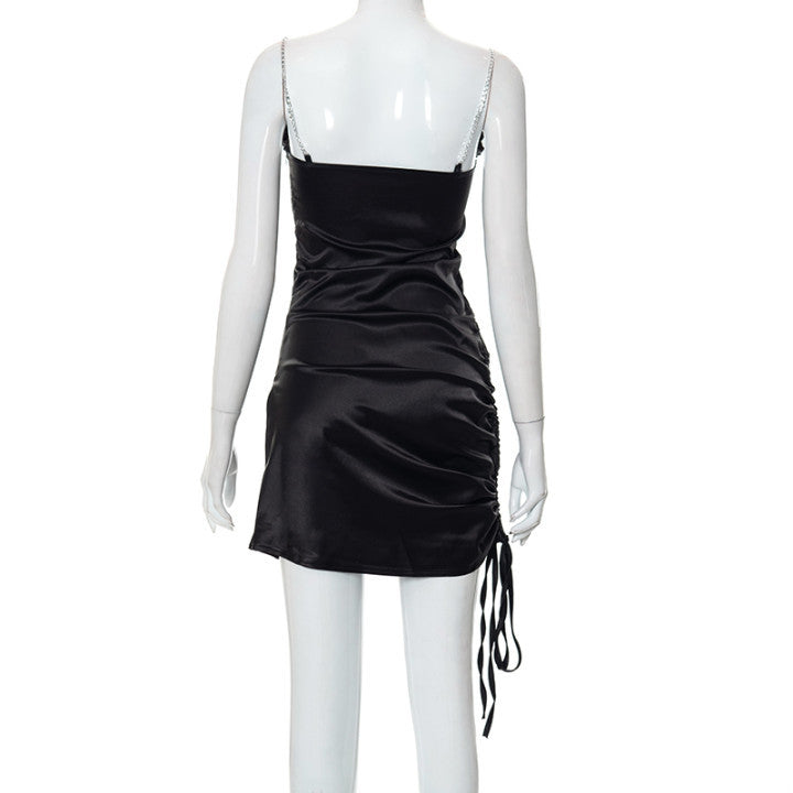 MB FASHION Asymmetrical Satin Mini Dress with Ruched Side Detail 714T | MB Fashion Wholesale MB FASHION Asymmetrical Satin Mini Dress with Ruched Side Detail 714T | MB Fashion Wholesale