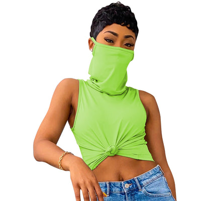 MB FASHION High Neck Sleeveless Top with Front Knot and Face Covering 7976