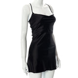 MB FASHION Satin Cowl Neck Mini Dress with Lace-Up Open Back 195T