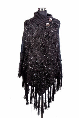 MB Fashion Women Batwing Pullover Sweater Knitted Poncho Cape with Tassel 3187