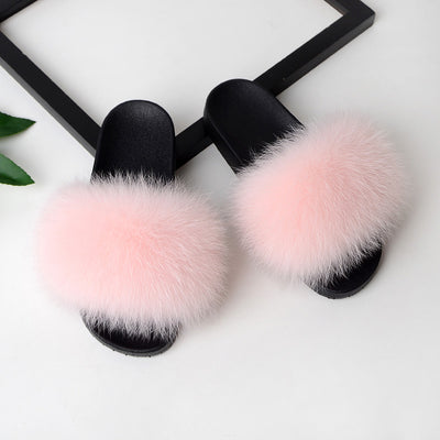 MB Fashion Solid Color 82 Fur Sandals Slides