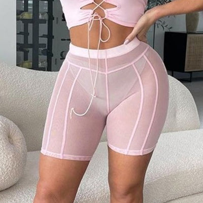MB FASHION High-Waisted Sheer Mesh Shorts with Vertical Seams 692AT LAST L