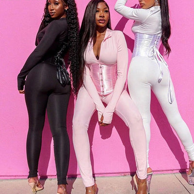 MB FASHION Long Sleeve Jumpsuit with Corset Waist Detail 0215R