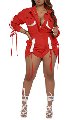 MB FASHION LAPEL ELASTIC WAIST SHORT JUMPSUIT 8316T