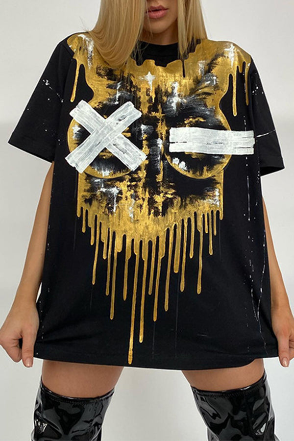 MB FASHION Edgy Oversized T-Shirt with Dripping Face Graphic MB FASHION Edgy Oversized T-Shirt with Dripping Face Graphic