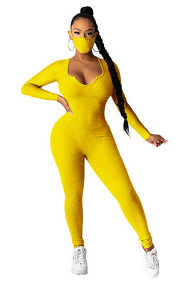 MB FASHION YELLOW JUMPSUIT WITH MASK 5003
