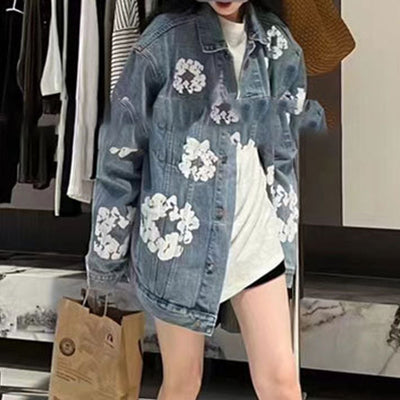 MALYBGG Loose Fit Printed Denim Jacket for Petite Women 8027LY