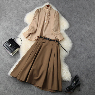 MALYBGG Wide-Collar Shirt High-Waist Pleated Skirt Sets 11764LY