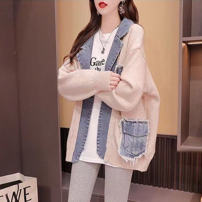 MALYBGG Embrace Laziness in a Relaxed Knit Cardigan with Jeans Accents 8009LY