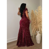 MALYBGG Solid Color Sequined Strappy Maxi Dress 6789LY