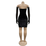 MALYBGG Solid Velvet Pleated Mini Dress 6803LY