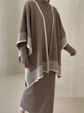 MALYBGG Contrast Cape Poncho + Semi-Turtleneck Knit Dress: Stylish Duo for Women 8056LY