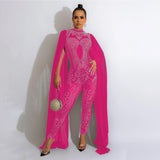 MALYBGG Sexy Rhinestone-Embellished Mesh Bodysuit Jumpsuit for Nightclub Glam 6816LY