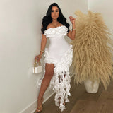 MALYBGG Asymmetrical Fringe Strapless Solid Color Dress 901043LY