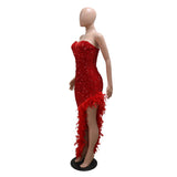 MALYBGG Strapless High-Slit Sequined Dress 901035LY