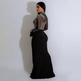 MALYBGG Rhinestone-Embellished Mesh Slit Maxi Dress 6825LY