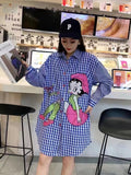 MALYBGG Cartoon Print and Rhinestone Embellished Loose Shirt for Women 8036LY